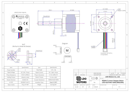 LDO Trident Z Stepper Motor 300mm (LDO - 24STH40 - 1684L300E) - Frem3D