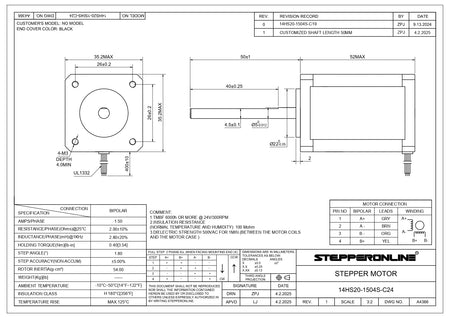 OMC Nema14 med 50mm skaft (14HS20 - 1504S - C19) - Frem3D